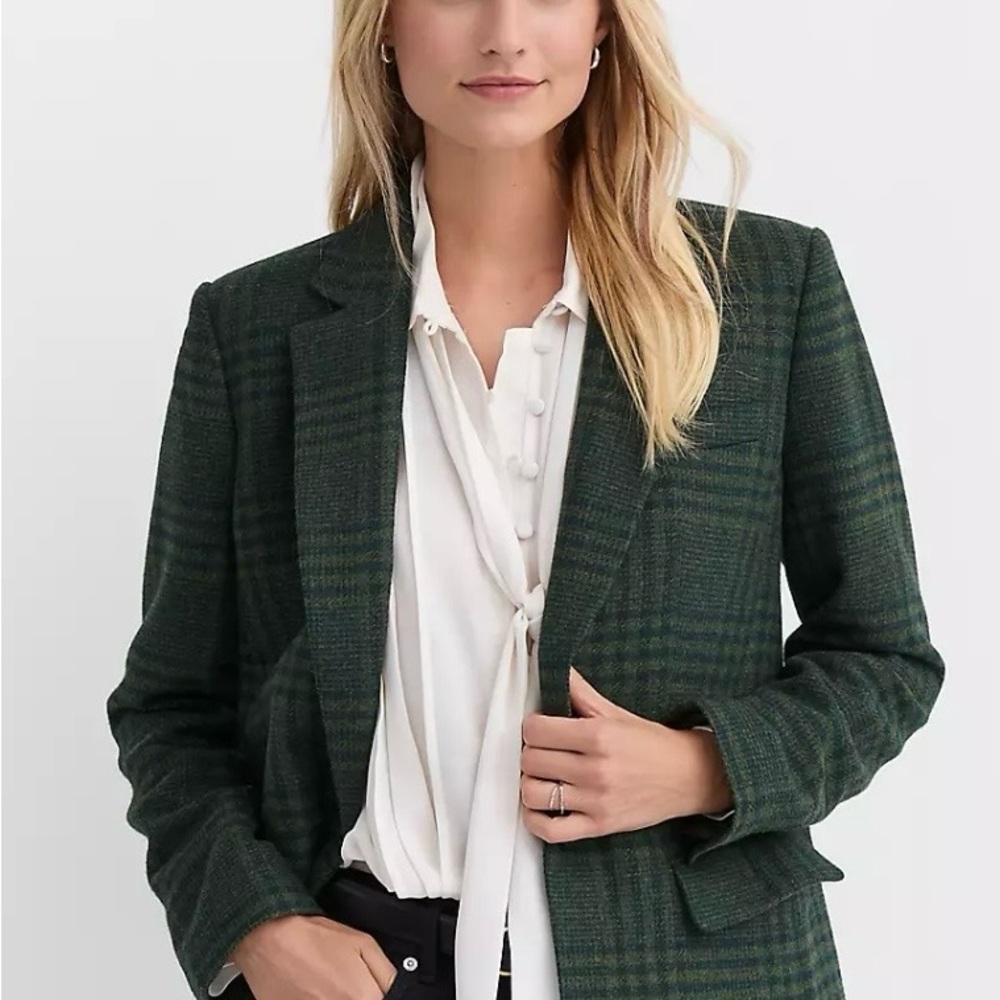 LOFT Dark Green Plaid Blazer - Picture 3 of 5